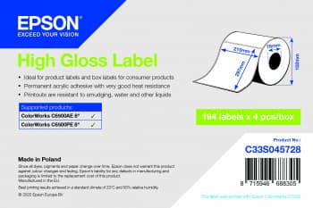 Epson - Høyblank - permanent akryl-adhesiv - mikroporøs - hvit - A4 (210 x 297 mm) 776 etikett(er) (4 rull(er) x 194) stanseskårne etiketter - for Co