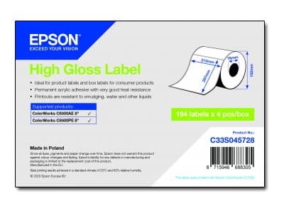 Epson - Høyblank - permanent akryl-adhesiv - mikroporøs - hvit - A4 (210 x 297 mm) 776 etikett(er) (4 rull(er) x 194) stanseskårne etiketter - for Co