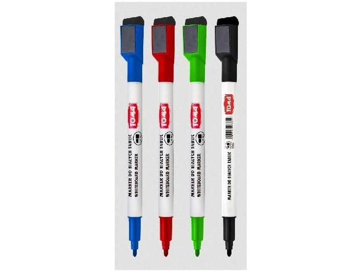 Tom Marker for whiteboards 4 colors + magnet + wipe TOMA - 265054