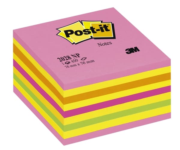Post-it Kubusblok 76x76mm neonfarver 2028NP m/450 blade