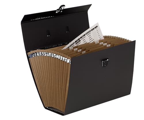 Fellowes R-Kive Handifile, 21 lommer, sort fiberplatekonstruksjon, med bærehåndtak og trykknapplukking (9351501)