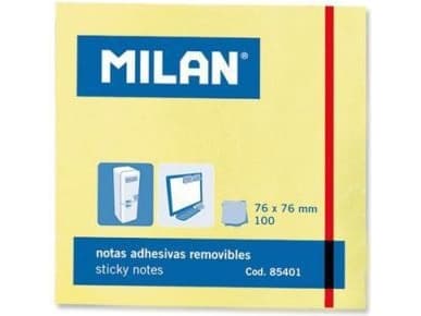 Milan 85401, Rektangel, Gul, 76 mm, 76 mm, 100 ark, 76 mm