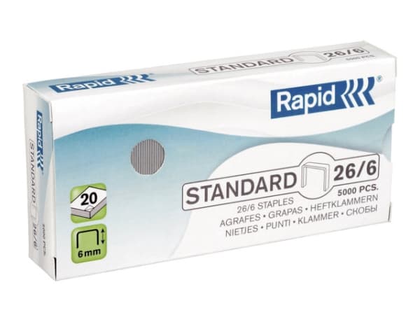 Rapid Standard - Klamrar - 26/6 - 6 mm - galvaniserat stål - paket med 5000 - för Classic K2, K45; Economy E15, E26; Fashion F18; Fashion StandUP Ult