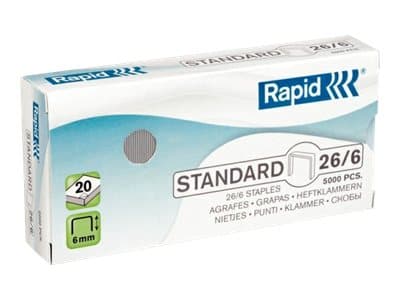 Rapid Standard - Klamrar - 26/6 - 6 mm - galvaniserat stål - paket med 5000 - för Classic K2, K45; Economy E15, E26; Fashion F18; Fashion StandUP Ult