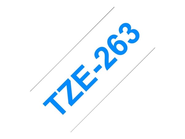 Brother TZe-263 - Blått på hvitt - Rull (3,6 cm x 8 m) 1 kassett(er) laminert teip - for Brother PT-H110; P-Touch PT-3600, 550, 9500, 9600, 9700, 980