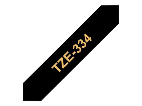 Brother TZe-334 - Standardklebemiddel - gull på sort - Rull (1,2 cm x 8 m) 1 kassett(er) laminert teip - for Brother PT-D210, D600, H110; P-Touch PT-