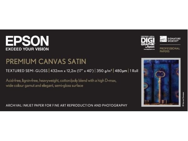 Epson PremierArt Water Resistant Canvas - Blank - Rull (43,2 cm x 12,2 m) - 350 g/m² - 1 rull(er) lerretspapir - for SureColor P5000, P800, SC-P10000