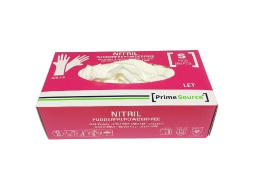 Kertakäyttökäsine Prime Source LET koko S ilman jauhetta Nitriili AQL 1.5 Valkoinen, 200 kpl/pk