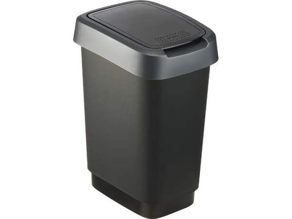 Rotho Twist - Avfallskurv - flipp-/svinglokk - 10 L - polypropylen (PP) - mørkt sølv