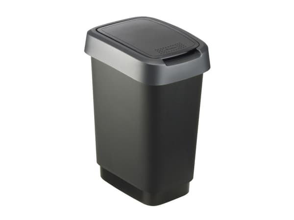 Rotho Twist - Avfallskurv - flipp-/svinglokk - 10 L - polypropylen (PP) - mørkt sølv