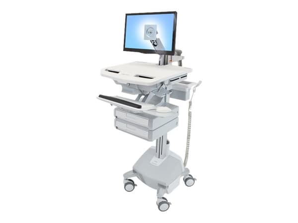 Ergotron StyleView, Multimediakärry, Alumiini, Harmaa, Valkoinen, Alumiini, Muovi, Sinkittyä terästä, Litteä paneeli, 15,9 kg, 61 cm (24")