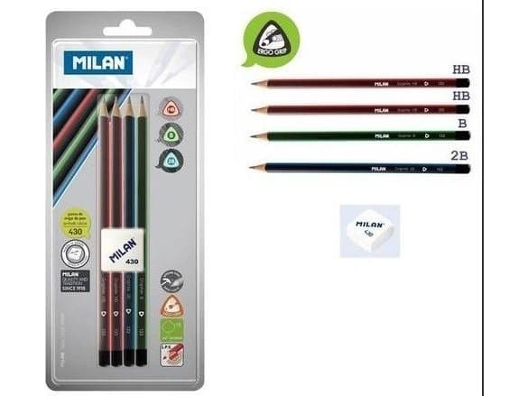 Milan Triangular pencils 4 pcs + eraser 430 MILAN blister