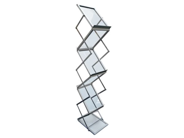 Brochurestativ TWIN Light Z-Shape A4 gulvmodel 6 fag sølv