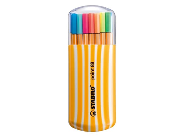 STABILO point 88, Sort, Blå, Brun, Grønn, Lilac, Ochre, Oransje, Blek oliven, Rosa, Rød, Turkis, Fiolett, Gult, Fint, Flerfarget, Sekskantet, Metall,
