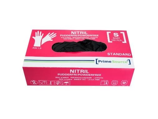 Engångshandske Prime Source STANDARD storlek S utan puder Nitril AQL 1.5 svart - (150 st.)