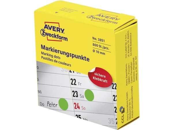 Avery 3851, Grønn, Rund, Permanent, Universell, Matte, 1 cm