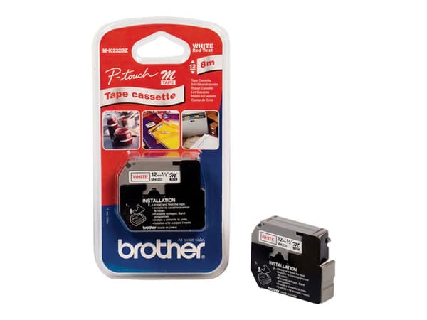 Brother M-K232BZ - Rødt på hvitt - Rull (1,2 cm x 8 m) 1 kassett(er) ulaminert teip - for P-Touch PT-55, PT-65, PT-75, PT-85, PT-90, PT-BB4