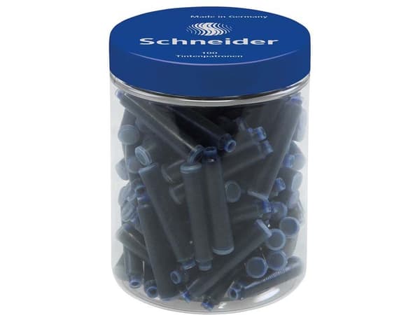 Schneider Schreibgeräte Schneider Tintenpatronen, Blå, Tynn, Sort, Gummi, Krukke, 100 stykker