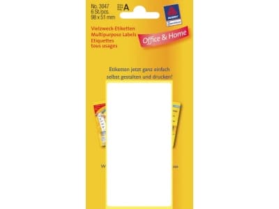 Avery 3047, Hvit, Rektangel, 98 x 51 mm, Universell, Papir, 98 x 51