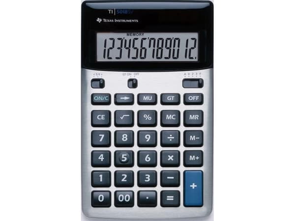 Texas Instruments TI-5018 SV, Desktop, Grunnleggende, 12 sifre, 1 linjer, Sort, Sølv