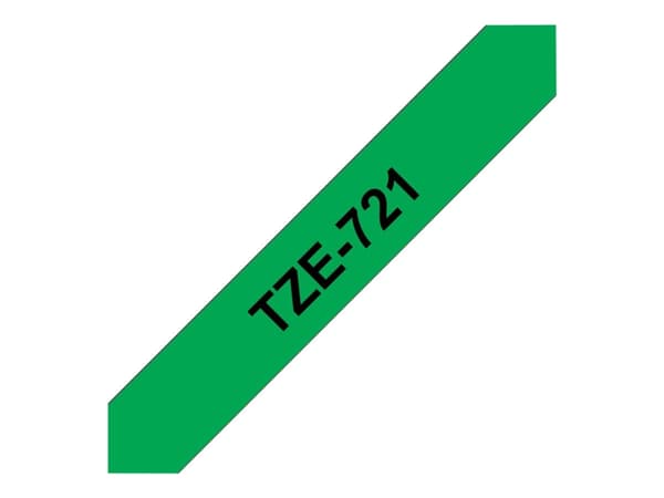 Brother TZe-721 - Sort på grønt - Rull (0,9 cm x 8 m) 1 kassett(er) laminert teip - for Brother PT-D210, D600, H110, H200; P-Touch PT-1005, E310, H10