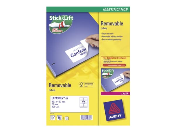Avery L4745REV - Fjernbart adhesiv - hvit - 63.5 x 96 mm 200 stk (25 ark x 8) merkelapper