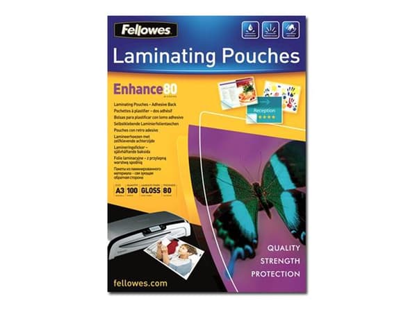 Fellowes Laminating Pouches Enhance 80 micron - 100-pack - glanset - A3 (297 x 420 mm) lamineringspunger med klebebakside