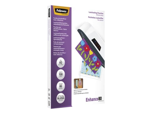 Fellowes Laminating Pouches Enhance 80 micron - 100-pack - glanset - A3 (297 x 420 mm) lamineringspunger med klebebakside