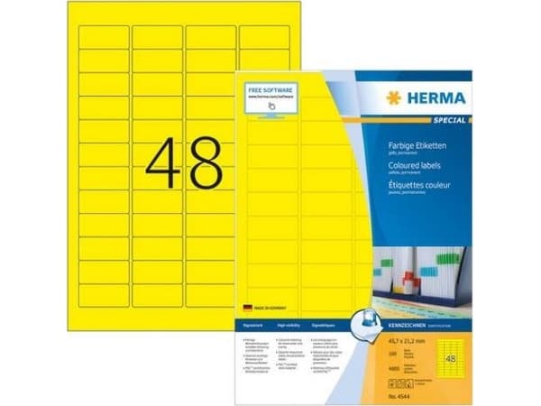 HERMA 4544, Gul, Rundad rektangel, Matt, 45,7 mm, 21,2 mm, 4800 styck