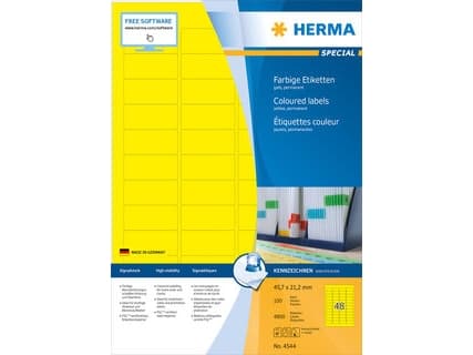 HERMA 4544, Gult, Avrundet rektangel, Matte, 48 stykker, 100 ark, 45,7 mm
