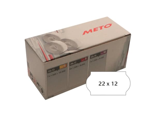 Prisetiket METO 22x12 mm hvid permanent - (7 ruller á 1500 stk.)