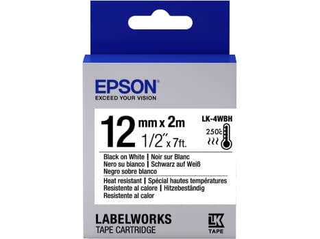 Epson LabelWorks LK-4WBH - Svart på hvitt - Rull (1,2 cm x 2 m) 1 kassett(er) merketape - for LabelWorks LW-1000, 300, 400, 600, 700, 900, K400, Z500