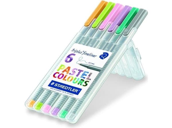 STAEDTLER triplus - Fineliner - lys oransje, delft-blå, limettgrønn, sølvgå, lavendel, lys karmin - vannbasert blekk - 0.3 mm - superfin (en pakke 6)
