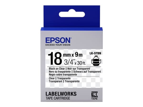Epson LabelWorks LK-5TBN - Svart på klar - Rulle (1,8 cm x 9 m) 1 kassett(er) etiketttejp - för LabelWorks LW-1000, 400, 600, 700, 900, K400, Z5000,