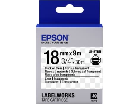 Epson LabelWorks LK-5TBN - Svart på klar - Rulle (1,8 cm x 9 m) 1 kassett(er) etiketttejp - för LabelWorks LW-1000, 400, 600, 700, 900, K400, Z5000,