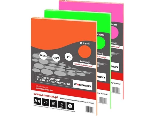 Emerson EMERSON ETIKETTER A4 FLUORESSENT SIRCLES ROSA 25 ARK
