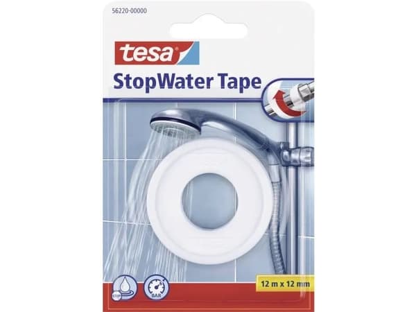 TESA StopWater, Tejp/band, Vit, Polytetrafluoreten (PTFE), 1 styck, Water leaks can usually be traced back to screw connections that do not seal prop
