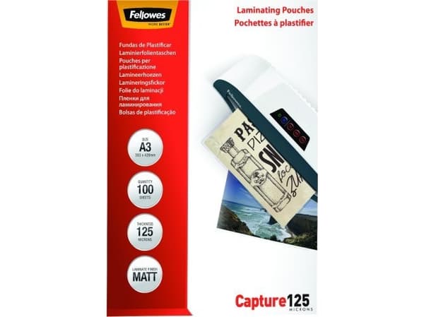 Fellowes - 125 mikroner - 100-pack - matt - A3 (297 x 420 mm) lamineringspunger