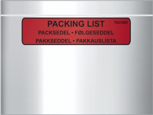 Følgeseddellomme i plast C5 m/tryk 240x185mm 1000stk/kar Plast30/Plast25/Papir46