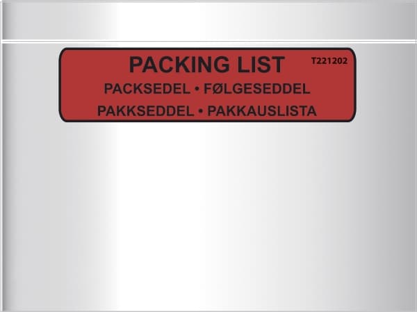 Følgeseddellomme i plast C5 m/tryk 240x185mm 1000stk/kar Plast30/Plast25/Papir46