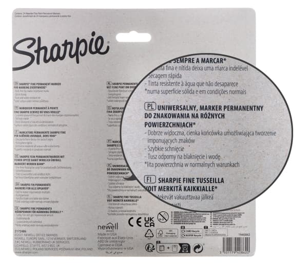 Sharpie Fine, 24 styck, Multifärg, Fin spets, Grå, Multifärg, Rund, Fin