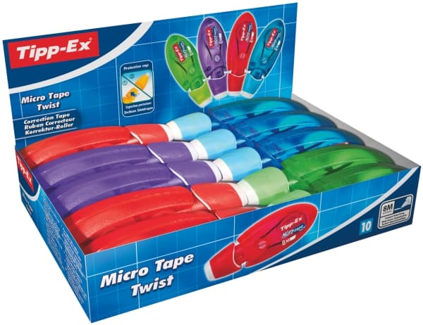 Tipp-Ex Micro Tape Twist Rettetape 8 m x 5 mm - 10 stk. i assorterede farver