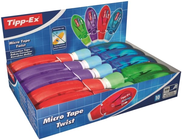 Tipp-Ex Micro Tape Twist Rettetape 8 m x 5 mm - 10 stk. i assorterede farver