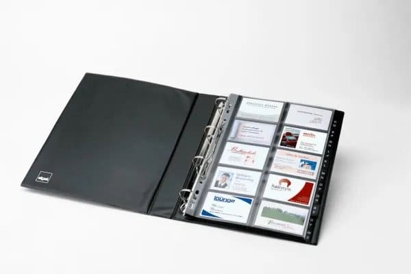 Sigel - Visitkortsbok - 20 utrymmen - förtryckt: A-Z - för 90 x 58 mm - kapacitet: 400 kort - svart