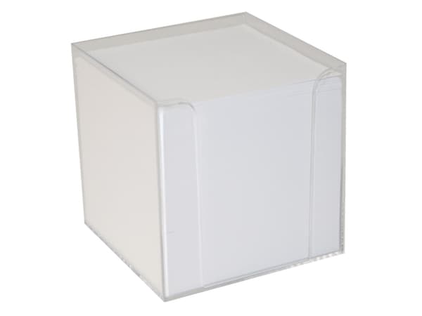 Kuutioannostelija kirkasta muovia, 700 arkkia valkoinen 9,5x9,5x9,5x9,5 cm