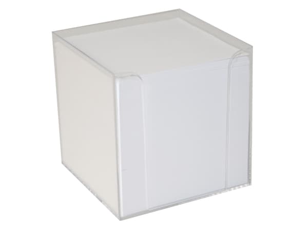 Kubedispenser i klar plast med 700 ark vit 9,5x9,5x9,5 cm