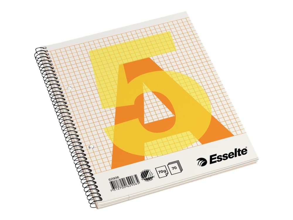 College notebook A5 Esselte - spiralbunden - 70 ark / 140 sidor - fyrkantig - eurohål - inbunden - kartong