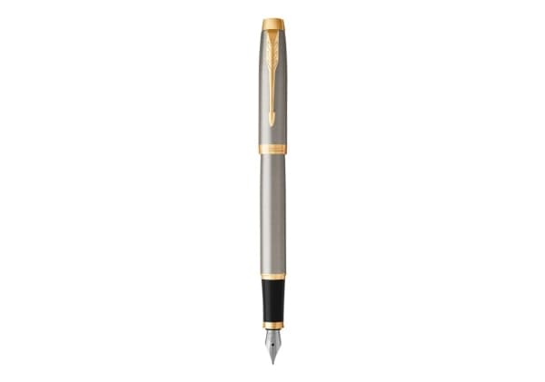 Parker IM, Borstat stål, Påfyllning med bläckpatronssystem, Blå, Metall, Guld, Lack, Rund spets