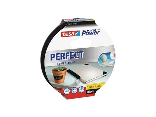 TESA 56339-02, 25 m, Sort, Stoff, Fotoark kartong, Papir, Sterk, 1,9 cm