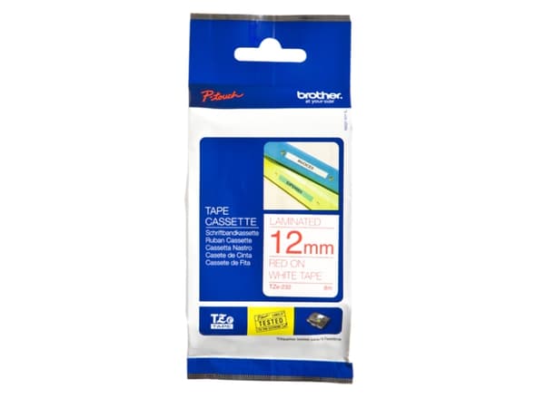 Brother TZ232 - Rødt på hvitt - Rull (1,2 cm x 8 m) 1 stk skriverteip - for P-Touch PT-1080, 1090, 1230, 1290, 18, 2030, 2430, 2730, 3600, 7100, 9700